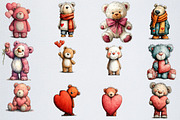 Lovely Teddy Bear Valentine Clipart, an Illustration by Watercolor design (Thumbnail 2 of 6)