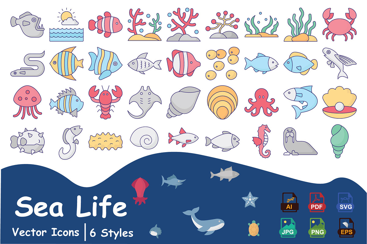 Sea Life Vector Icons Pack, an Icon by Vector Portal (Photo 1 of 6)