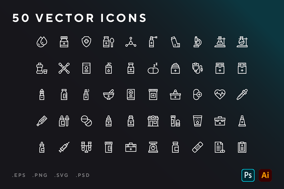 Pharmacy icons, an Outline Icon by Wencory (Photo 1 of 2)