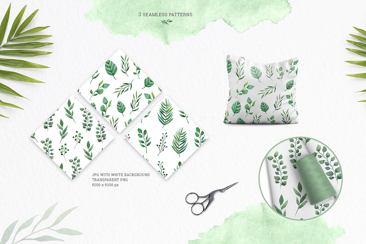 Watercolor Foliage Set, a Decorative Illustration by kate_illustration (Photo 5 of 6)