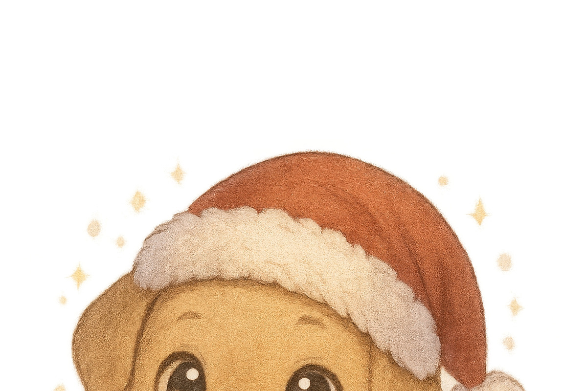 Cute anime puppy wearing santa hat w, an Illustration by Dvoevnore photos