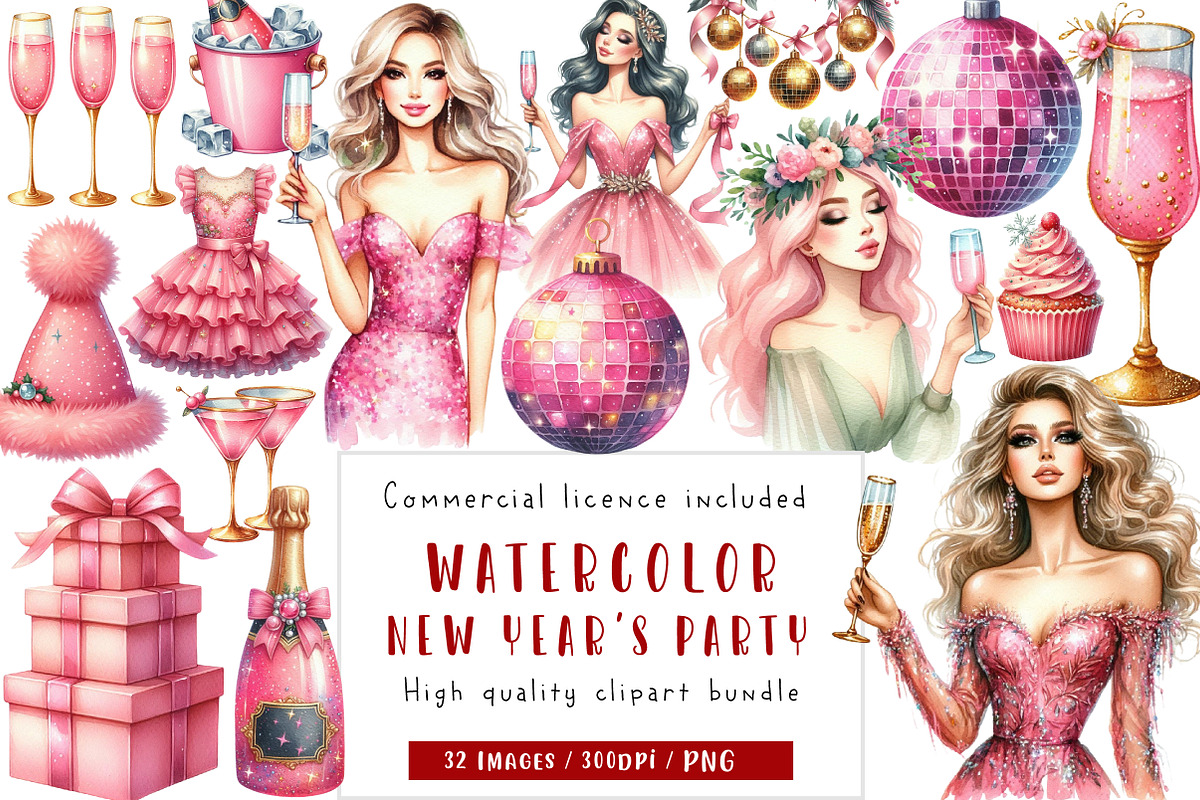Coquette New Year's Party Clipart, an Illustration by CreationArt (Photo 1 of 5)
