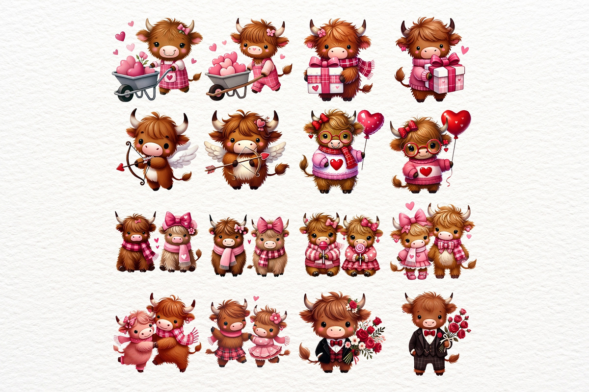 Valentine Highland Cow Clipart Set, an Animal Illustration by Nicolle's Colorful Art (Photo 4 of 7)
