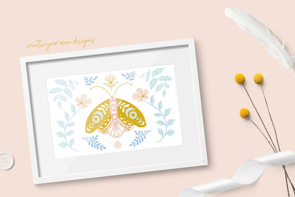 Folk Moths - patterns and elements, a Pattern Graphic by Inna Moreva (Photo 7 of 8)