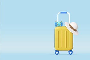 3d Travel bag, camera and hat, an Object Illustration by ModVector