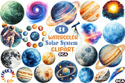 Watercolor Solar System Clipart, an Illustration by DreamCafeArt (Thumbnail 1 of 7)
