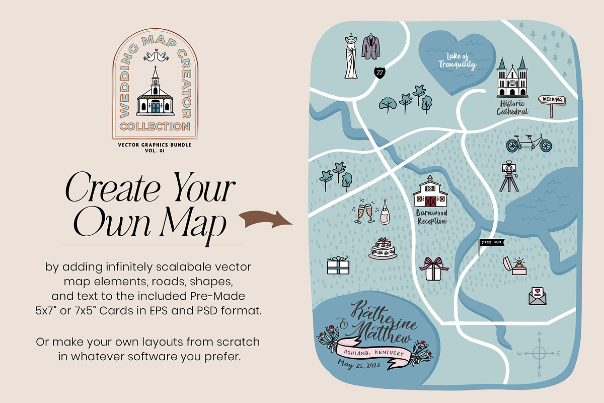 Wedding Map & Itinerary Creator Kit, an Object Illustration by Happy Monday Creative (Photo 2 of 19)