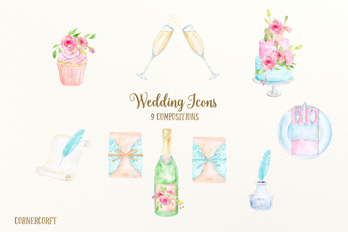 Watercolor Clipart Wedding Icons, an Illustration by Corner Croft (Photo 3 of 4)