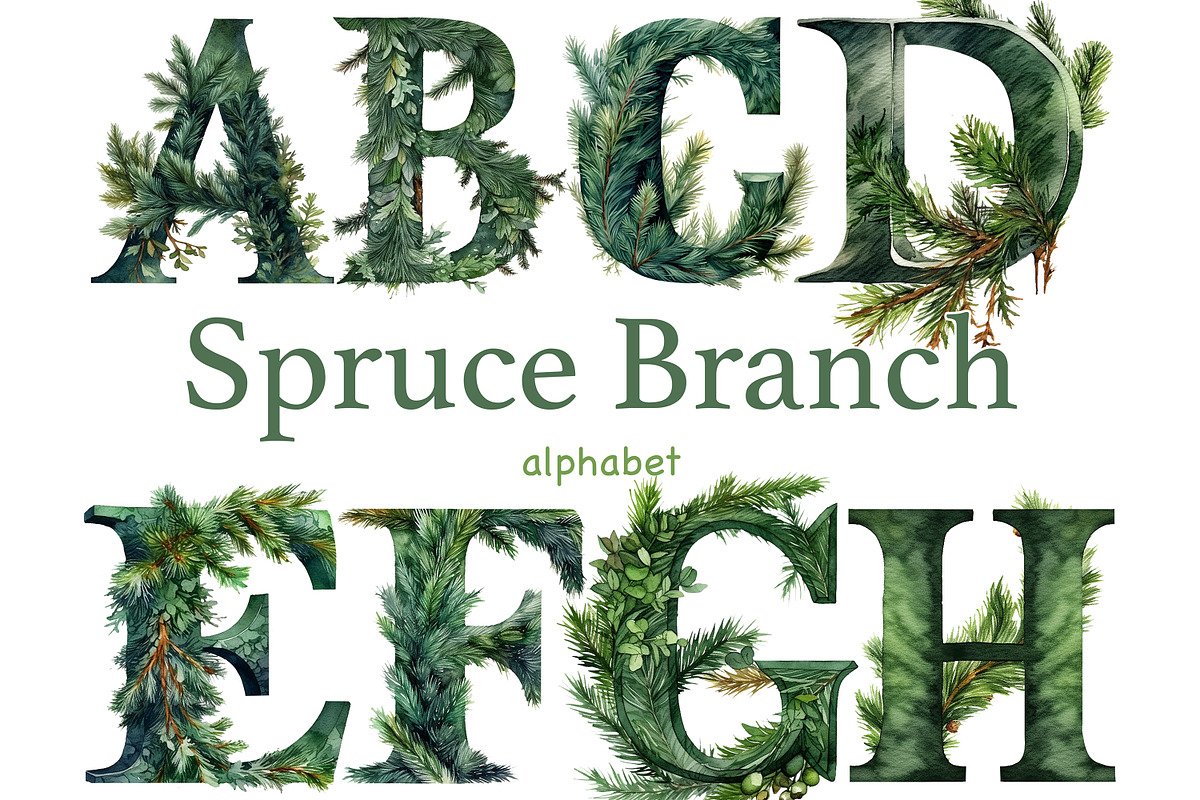 Spruce Branch Alphabet, a Decorative Illustration by GlamArtZhanna (Photo 1 of 7)