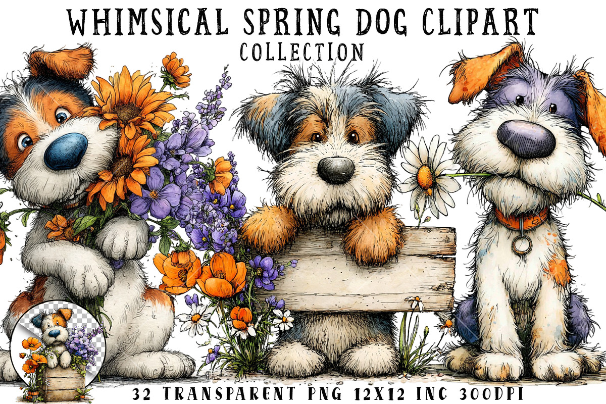 Whimsical Spring Dog Clipart, an Illustration by OK Design (Photo 1 of 6)