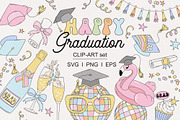 Groovy Graduation Party clipart set, an Education Illustration by @olga.angelloz (Thumbnail 1 of 2)