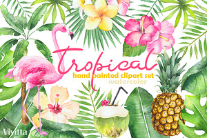 Watercolor Tropical Set.