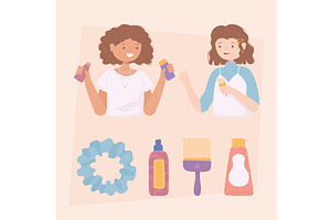 girls curly hair cartoon, a Person Illustration by studiogstock