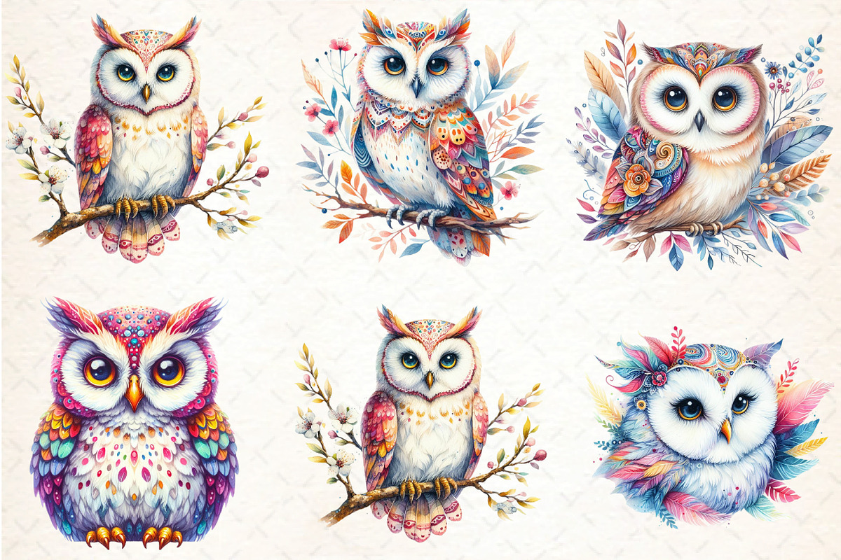 watercolor Bright Owl, an Illustration by DreamCafeArt (Photo 2 of 7)