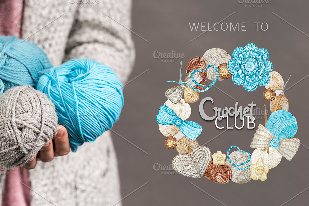 Crochet Knitting Watercolor logotype, an Object Graphic by svetlanaARTdreams (Photo 7 of 13)