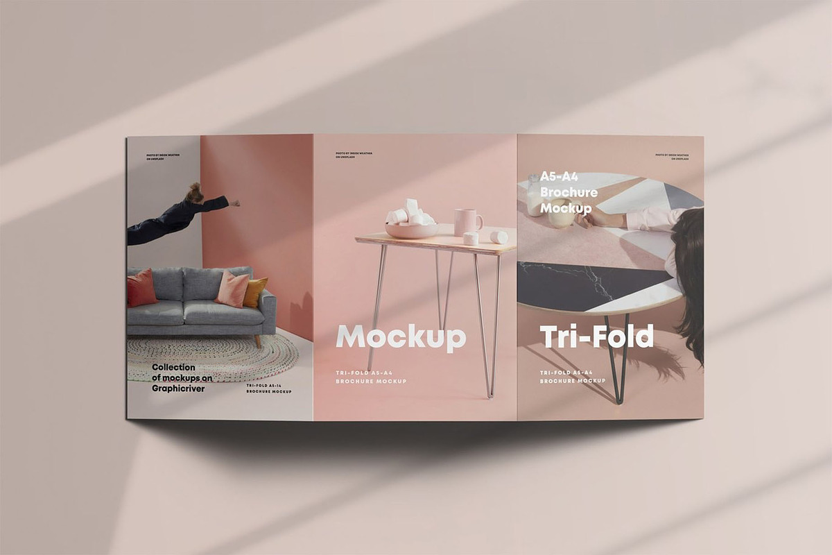 Tri-Fold A5 Brochure Mock-up 3, an Advertising Mockup by Se٧enStudio (Photo 1 of 16)