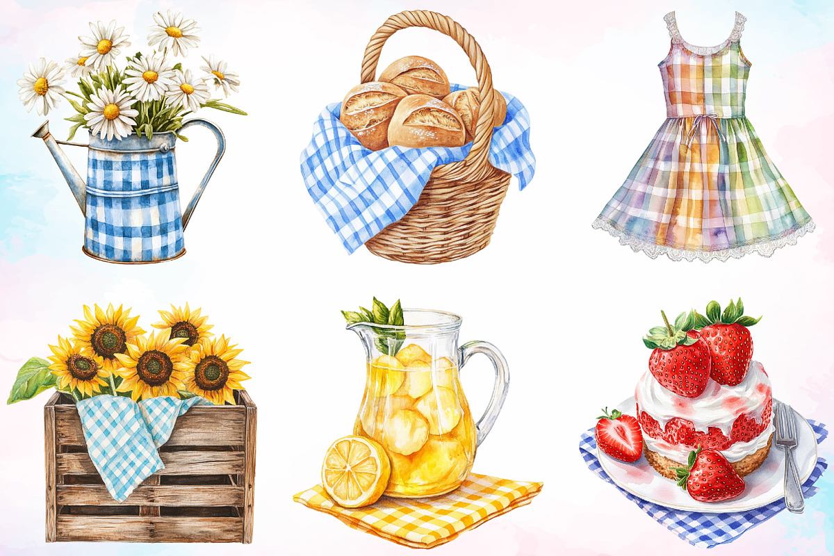Cottage Gingham Summer Clipart, an Illustration by Canvas Craft (Photo 4 of 4)