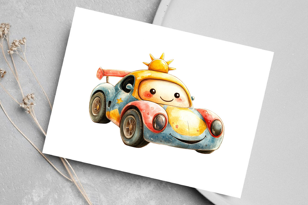Watercolor Kawaii Race Car Clipart, an Illustration by Canvas Craft (Photo 5 of 8)