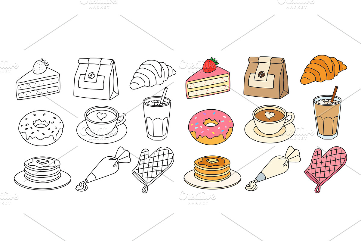 Hand drawn coffee bakery and dessert, a Food Illustration by kaisorn (Photo 2 of 3)