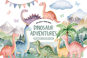 Watercolor Dinosaur Adventure Set, an Illustration by TatiMockup (Thumbnail 1 of 7)