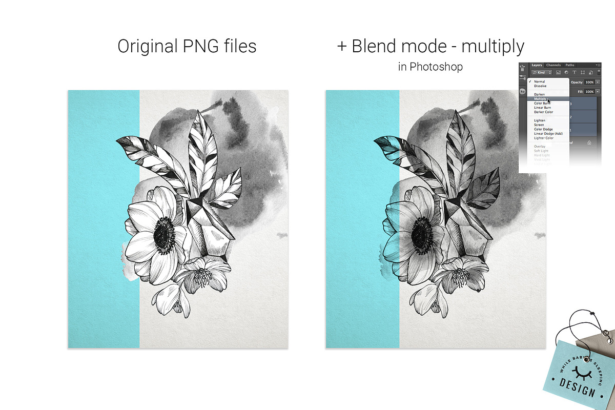 Black Ink Flowers and Watercolor, an Illustration by WBS Design (Photo 4 of 26)