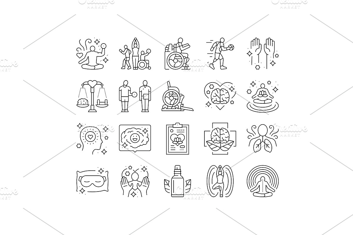 inclusive holistic fitness icons set, an Object Illustration by pikepicture
