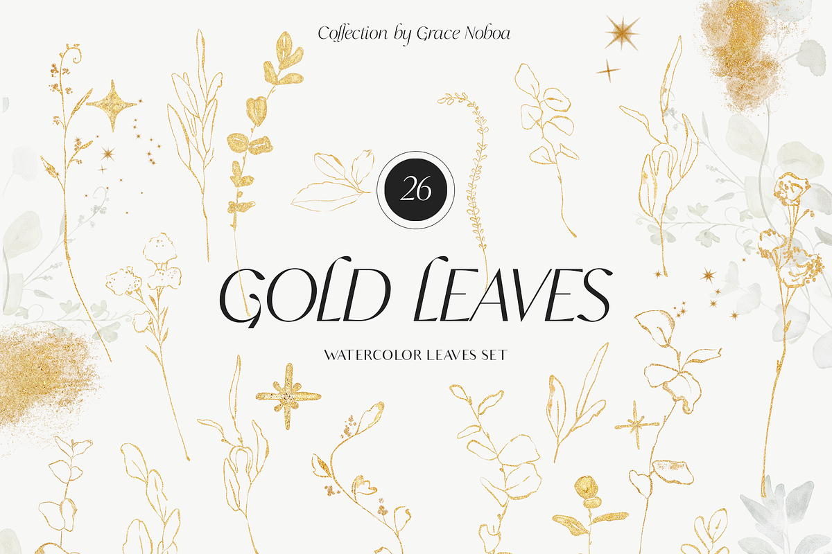 GREENERY & GOLD LEAVES watercolors, a Decorative Illustration by Grace Noboa Illustrations (Photo 11 of 14)