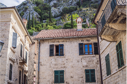 Colorful street in Old town of Kotor, an Architecture Photo by Elizaveta Galitskaya