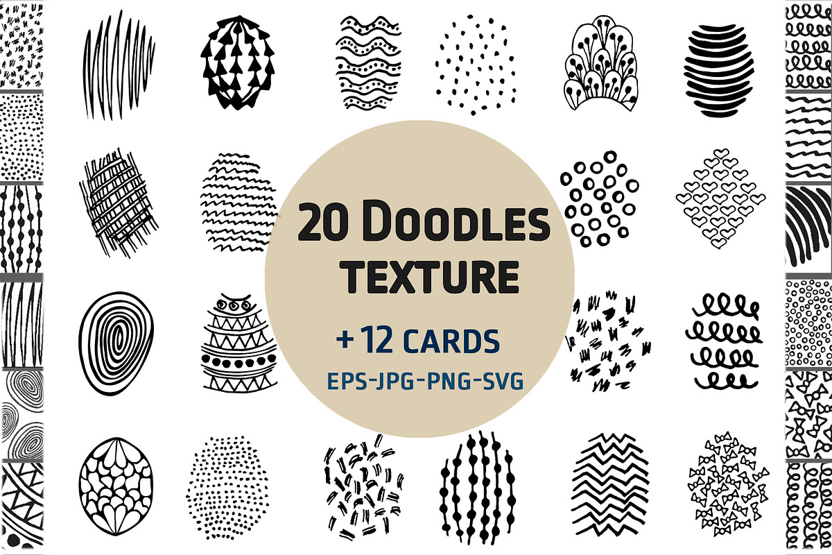 Doodles Texture Elements & Cards, a Texture Graphic by IRSYART (Photo 1 of 5)