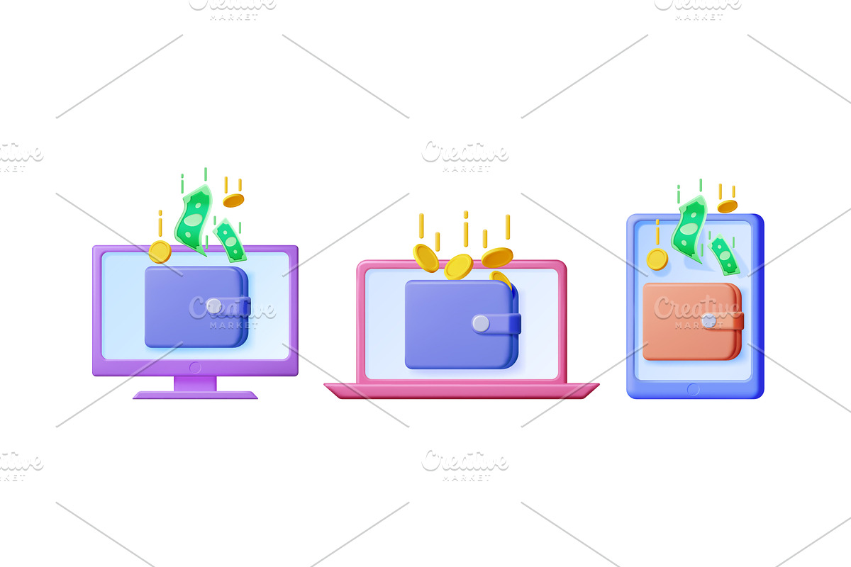 Digital wallet on monitor, laptop, a Technology Illustration by Abscent