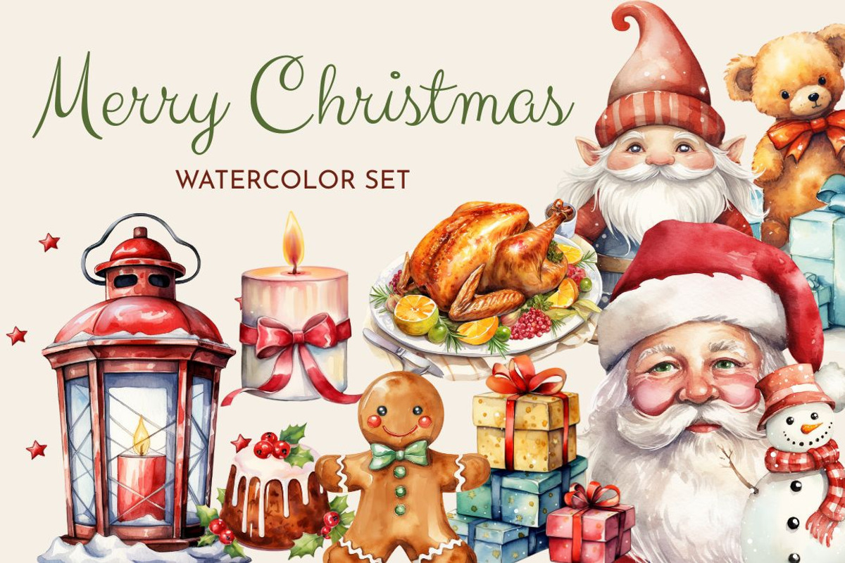 Watercolor Merry Christmas Set, a Seasonal Illustration by The Best Digital Plaza (Photo 1 of 5)
