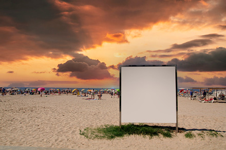 Blank billboard in the beach, a Business Photo by aagafapaperiapunta