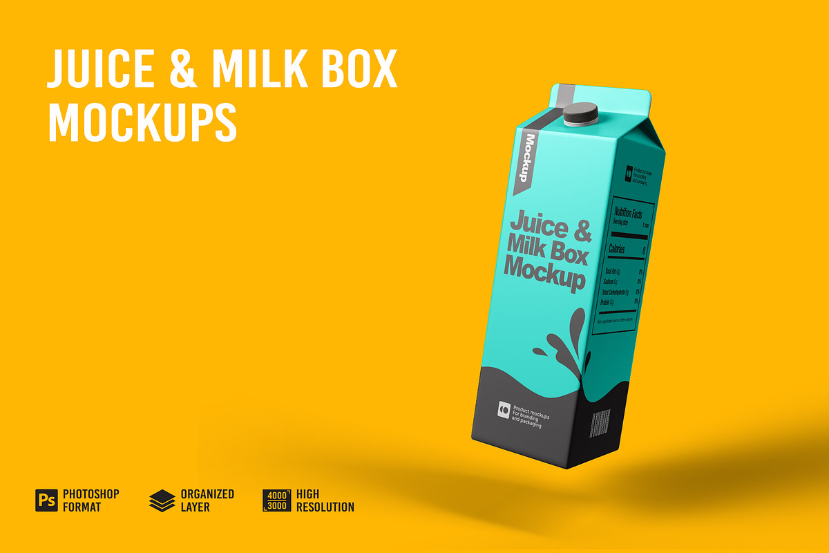 Juice & Milk Box Mockup, a Packaging Mockup by Aprndy85 (Photo 1 of 3)