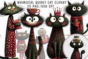 Whimsical Quirky Cat Clipart, an Illustration by Libby Wishes (Thumbnail 1 of 9)