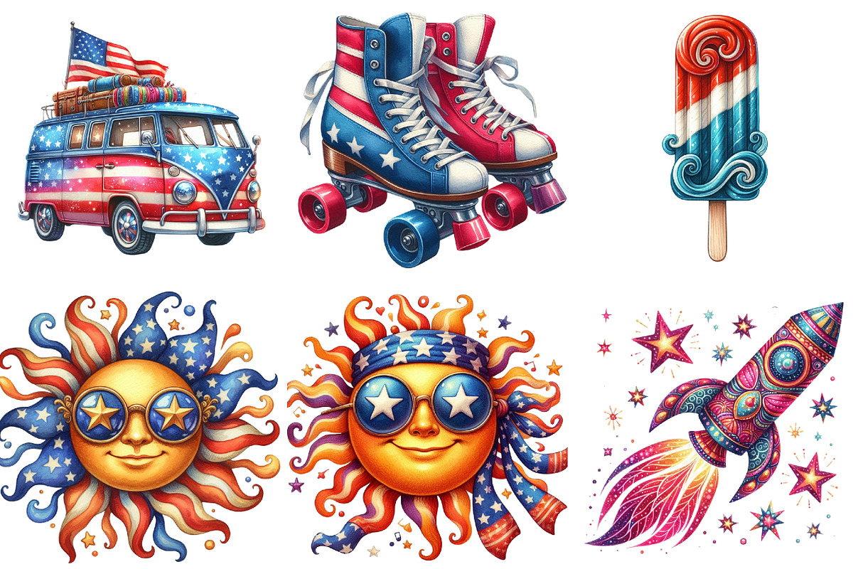 Groovy 4th of July png Sublimation, an Illustration by Watercolor design (Photo 2 of 4)