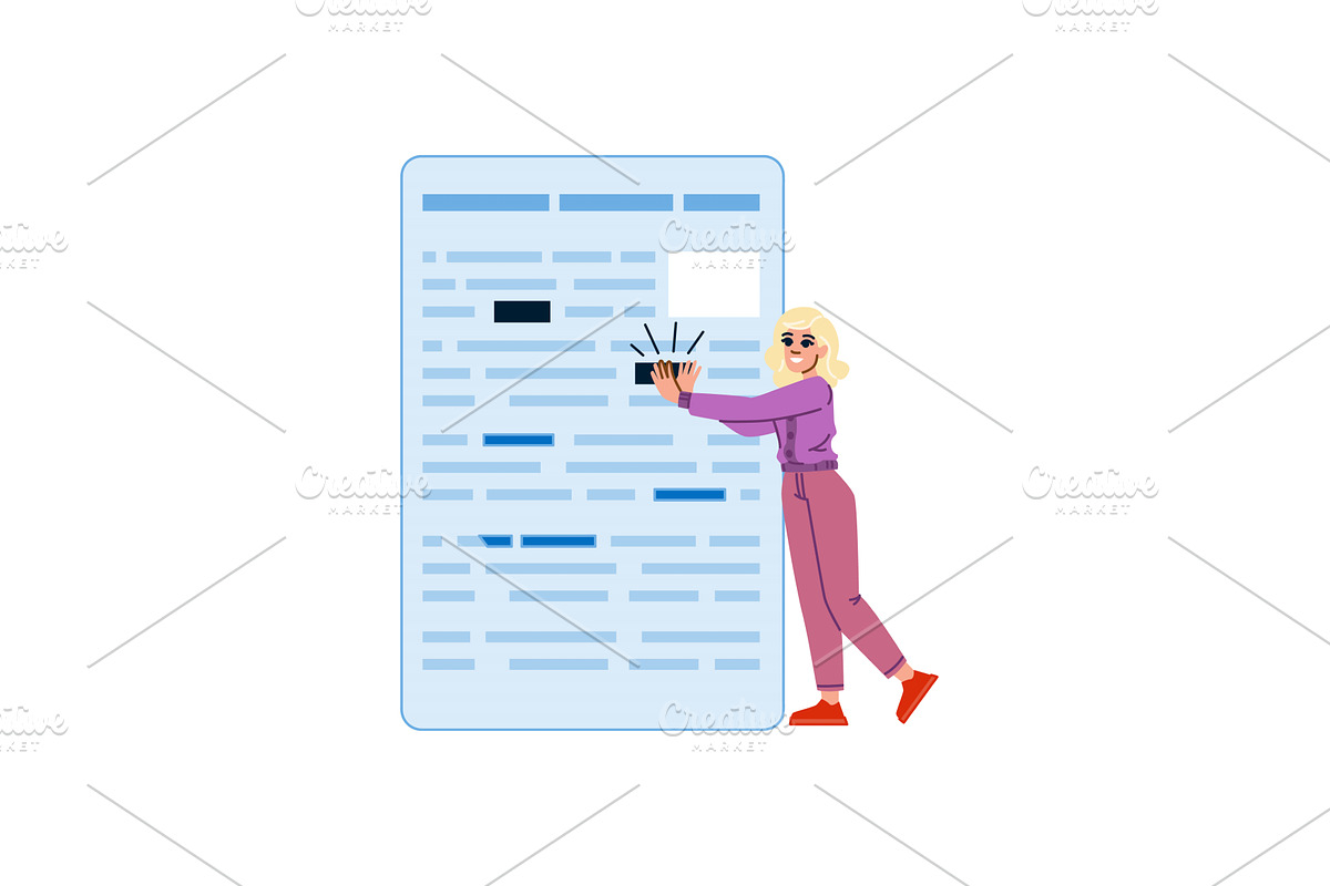Woman editing online newspaper using, a Technology Illustration by pikepicture