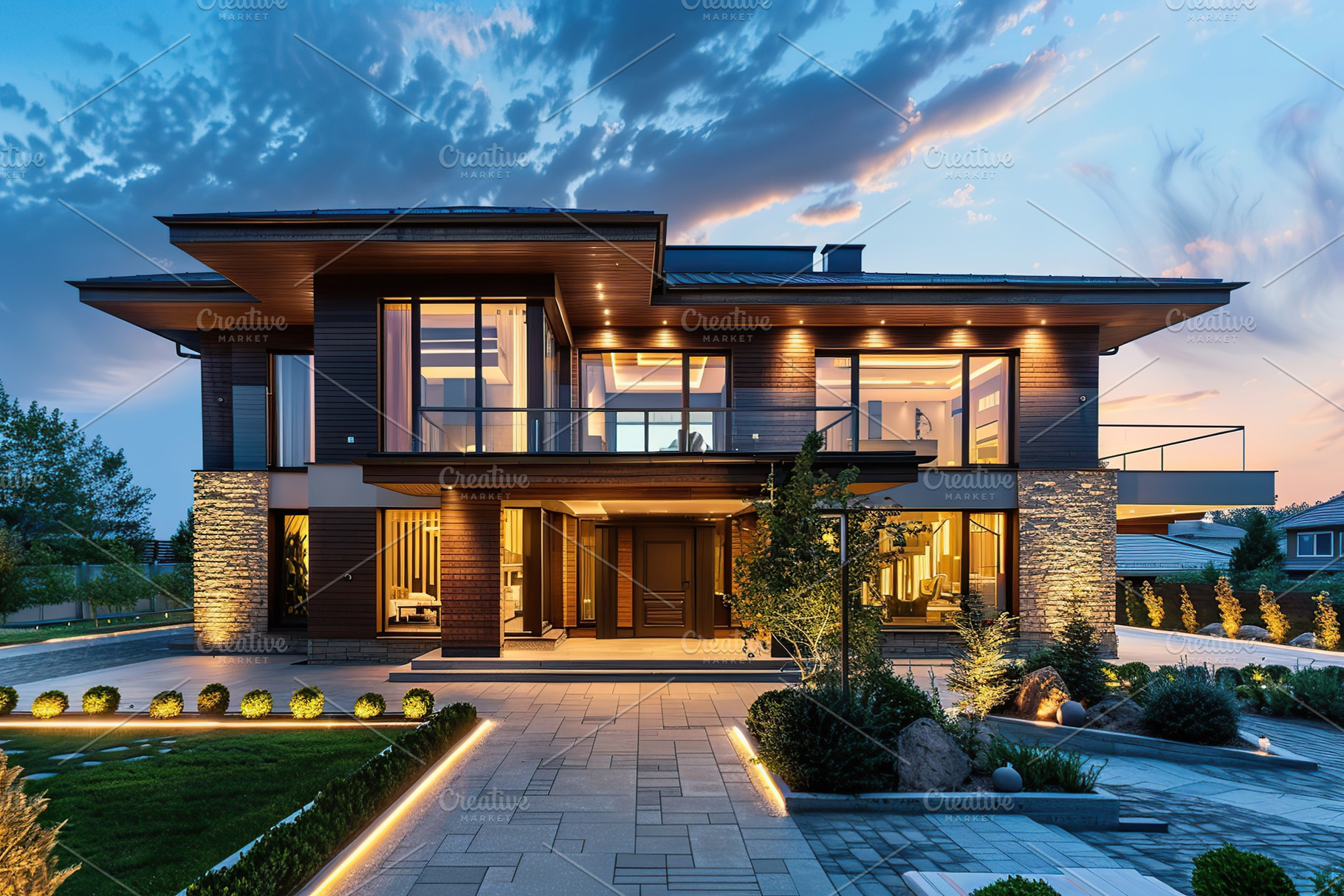 Modern house in suburb with beautiful green landscape, a Photo by AlyaAnd