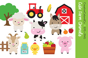 Cute Farm Animals Vector EPS PNG