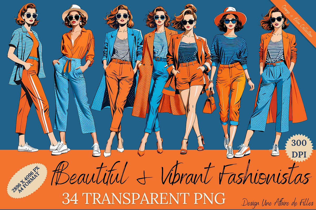 ORANGE & BLUE 34 FASHIONISTA CLIPART, a Person Illustration by Une Affaire de Filles (Photo 1 of 5)