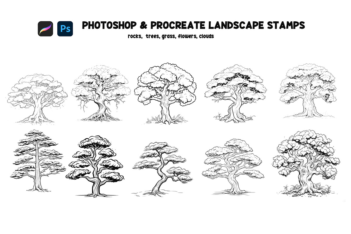 Landscape Procreate Photoshop stamps, a Brush Add-On by Spark Studio Brushes (Photo 7 of 7)