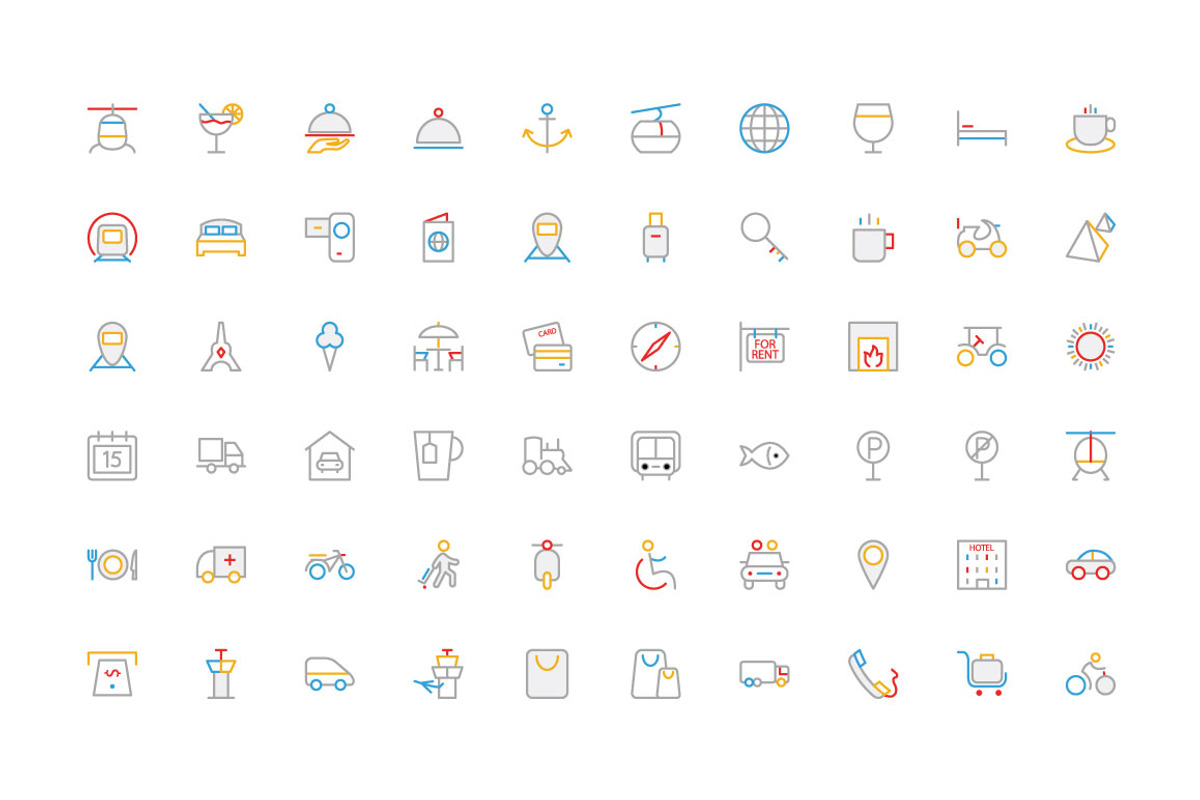 150 Travel Colored Line Icons, an Outline Icon by Creative Stall (Photo 2 of 3)