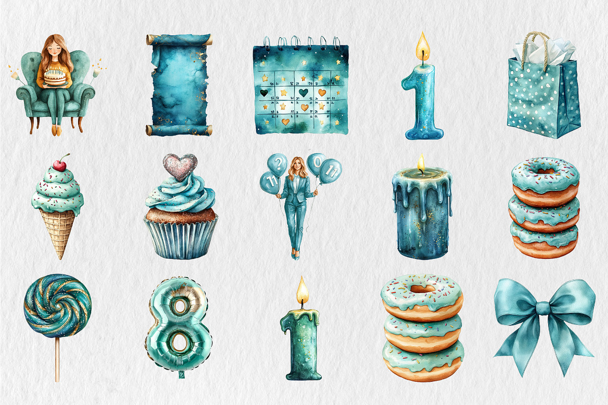 Teal Birthday Sublimation Clipart, an Illustration by Rose Art (Photo 2 of 5)