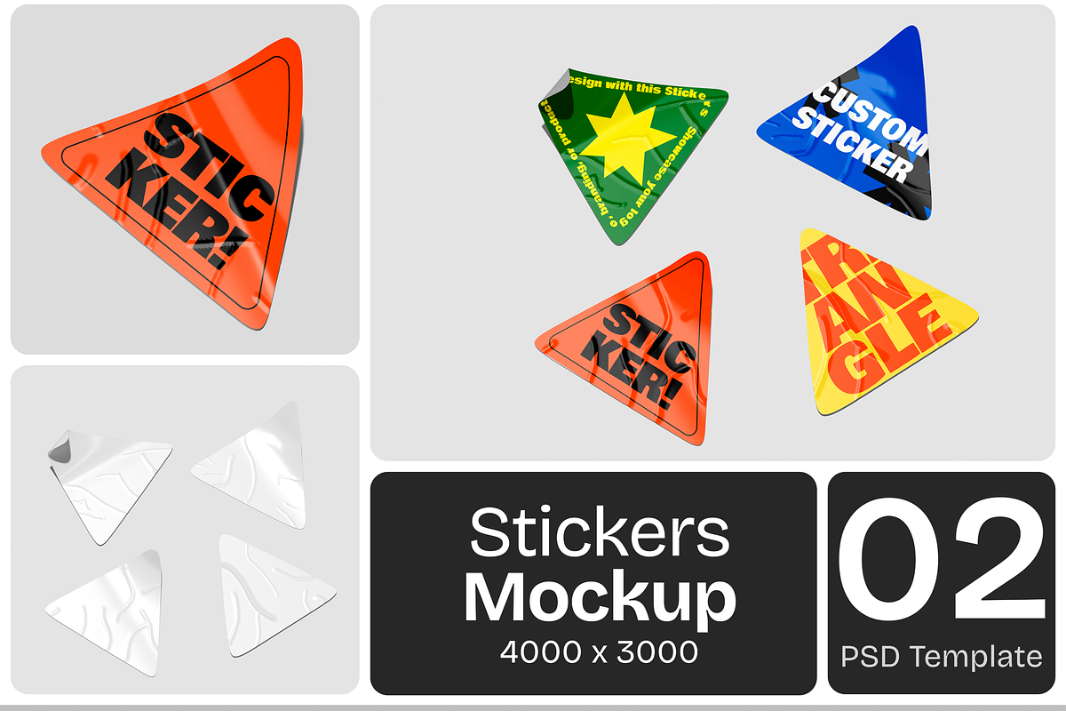 Triangle Stickers Mockup, an Advertising Mockup by Permadi Creative (Photo 1 of 4)