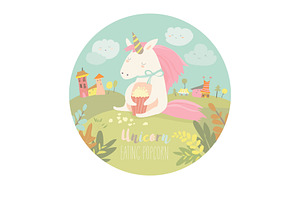 Cute Unicorn Eating Popcorn