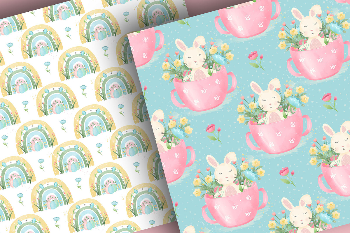 Easter Rainbows Rabbit digital paper, a Pattern Graphic by designloverstudio (Photo 2 of 7)