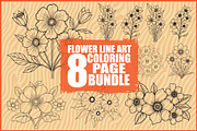 Botanical Line Art Coloring Sheets, an Illustration by balal (Thumbnail 1 of 9)