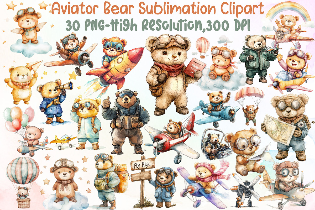 Aviator Bear Sublimation Clipart, an Illustration by Sublimation Artist (Photo 1 of 6)