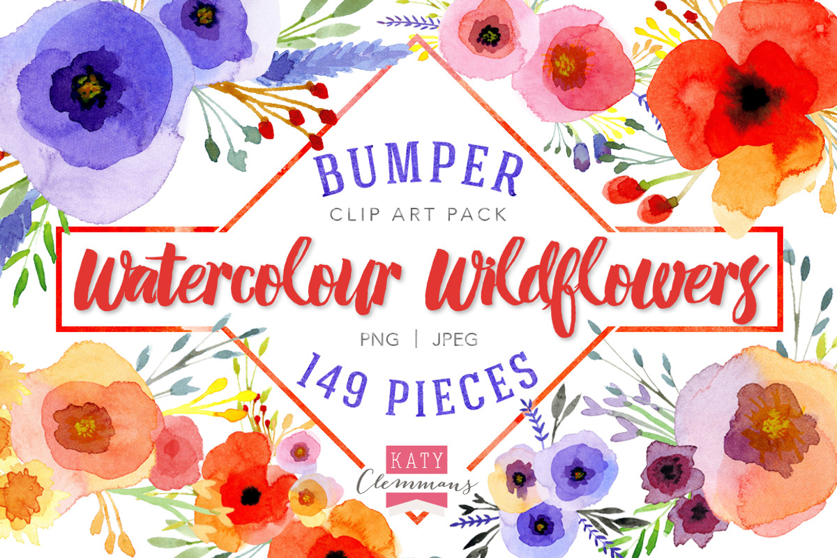 Watercolour Wildflowers clip art, an Illustration by Katy Clemmans (Photo 1 of 5)