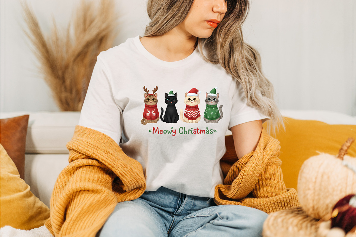 Meowy Christmas Cats PNG, an Illustration by Designking (Photo 4 of 4)