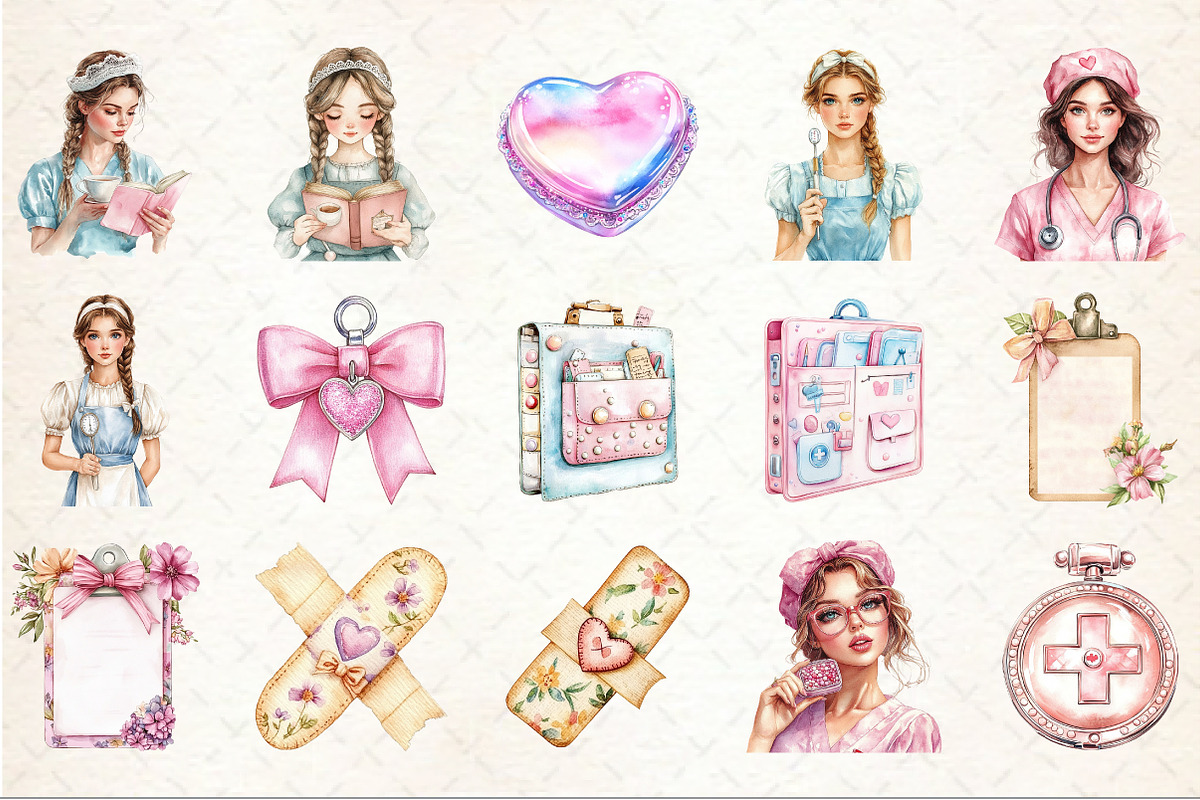 Watercolor Coquette Nurse Clipart, an Illustration by Rose Art (Photo 3 of 7)